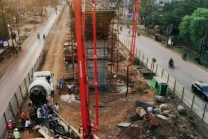 concrete pumping via boom pump.